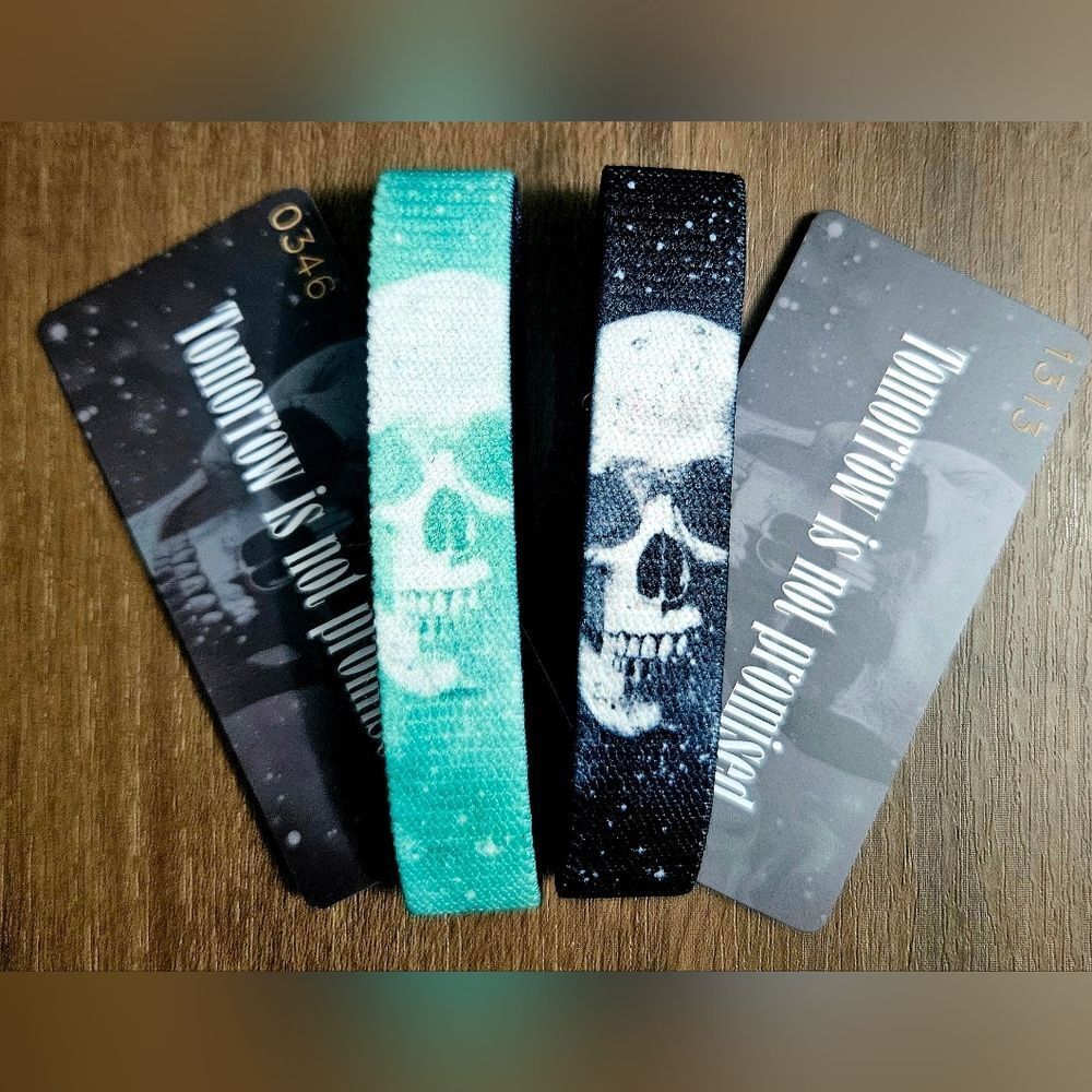 ZOX "TOMORROW IS NOT PROMISED" #346 RARE 50 MADE MINT COLOR SKULL WRISTBAND SET